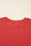 Fiery Red Twisted Rib Outlined Merry Letter Graphic Loose Long Sleeve Top