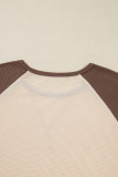 Brown Floral Print Patchwork Color Block Long Sleeve Top