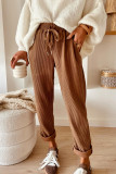 Chestnut Drawstring Elastic Waist Casual Corduroy Pants