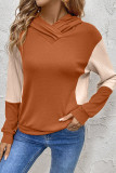Gold Flame Contrast Color Ribbed Patchwork Crossed Pullover Neck Hoodie