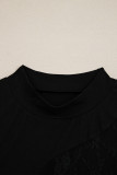Black Plus Size Lace Patchwork Asymmetric Cutout Sheer Long Sleeve Top