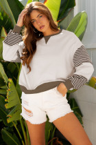 Parchment Striped Colorblock Patchwork Drop Shoulder Sweatshirt