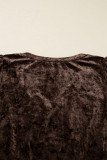 Coffee Plus Size Velvet Babydoll Mini Dress with Puff Sleeve