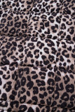 Brown Leopard Quilted Full Zipper Casual Puff Vest