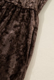 Coffee Plus Size Velvet Babydoll Mini Dress with Puff Sleeve