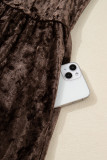 Coffee Plus Size Velvet Babydoll Mini Dress with Puff Sleeve