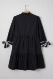 Black Contrast Trim Knot Cuffs Plus Size V Neck Mini Dress