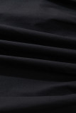 Black Contrast Trim Knot Cuffs Plus Size V Neck Mini Dress