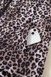 Brown Leopard Quilted Full Zipper Casual Puff Vest