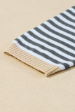 Dark Grey Striped Contrast Trimmed Drop Shoulder Sweater