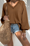Chestnut Exposed Seam Textured Knit V Neck Pullover Top