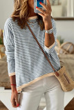 Dark Grey Striped Contrast Trimmed Drop Shoulder Sweater