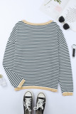 Dark Grey Striped Contrast Trimmed Drop Shoulder Sweater