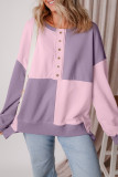 Orchid Petal Colorblock Henley High Low Oversize Sweatshirt