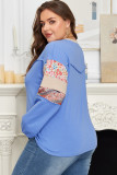 Blue Exposed Seam Floral Mixed Patchwork Relaxed Plus Size Sweatshirt