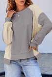 Medium Grey Color Block Waffle High Low Raglan Sleeve Sweatshirt