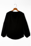Black Fiery V Neck Long Puff Sleeve Top