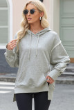Light Grey Raw Trim Drop Shoulder Kangaroo Pocket Baggy Hoodie