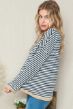 Dark Grey Striped Contrast Trimmed Drop Shoulder Sweater