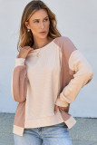 Smoke Gray Color Block Waffle High Low Raglan Sleeve Sweatshirt
