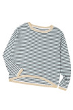 Dark Grey Striped Contrast Trimmed Drop Shoulder Sweater