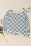 Dark Grey Striped Contrast Trimmed Drop Shoulder Sweater