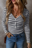 Medium Grey Slim Fit Buttoned V Neck Long Sleeve T Shirt