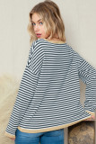 Dark Grey Striped Contrast Trimmed Drop Shoulder Sweater