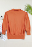 Orange Buttoned Collared Raw Detail High Low Baggy Sweatshirt with Slits