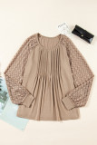 Parchment Lace Patchwork Long Raglan Sleeve Pleated Top
