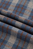 Gray Plaid Corduroy Patchwork Collared Zip Up Snap Button Jacket