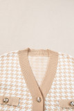 Khaki Contrast Edge Metal Button Slim Cardigan with Pockets