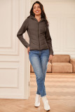 Dark Brown Scuba Sleeve Patchwork Zipped Front Hooded Puffer Jacket