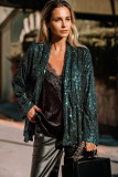Evergreen Glitter Sequin Open Front Long Sleeve Top