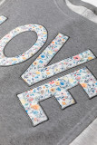 Dark Grey LOVE Graphic Exposed Seam Patchwork Uneven Hem Chic Sweatshirt