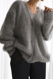 Philippine Gray V Neck Button Down Fuzzy Knit Mohair Sweater Cardigan