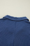 Navy Blue Oversized Twist Ribbed Collared Henley Top with Roll up Sleeve