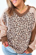 Parchment Leopard Colorblock Patchwork Twist Ribbed Plus Size V Neck Baggy Pullover
