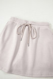 Jet Stream Solid Color Drop Shoulder Pullover Drawstring Mini Skirt 2pcs Outfit