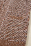 Straw Yellow Solid Open Knit Cardigan with Pockets