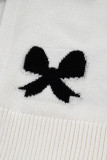 White Lace-up Bow Pattern Sweater Cardigan