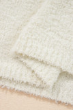 White Multicolored Striped Accent Hooded Popcorn Sweater