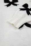 White Lace-up Bow Pattern Sweater Cardigan