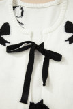 White Lace-up Bow Pattern Sweater Cardigan
