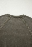 Jungle Green Lace Patchwork Detail Notched Neck Mineral Wash Baggy Sweatshirt