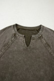 Jungle Green Lace Patchwork Detail Notched Neck Mineral Wash Baggy Sweatshirt