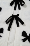 White Lace-up Bow Pattern Sweater Cardigan