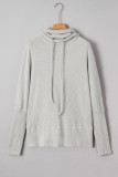 Light Grey Textured Knit Drawstring Cowl Neck Oversize Top with Side Slits