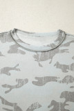 Multicolour Retro Camouflage Print Exposed Seam Patchwork Drop Shoulder Sweatshirt
