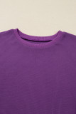 Orchid Mist Solid Color Raw Seam Patchwork Ribbed Drop Shoulder Sweatshirt